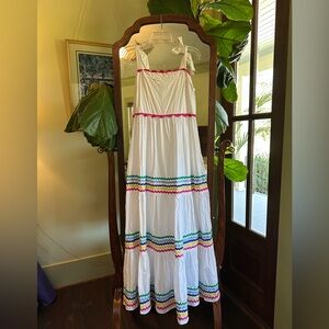Crown & Ivy White Maxi Dress with Pink and Green Accents
